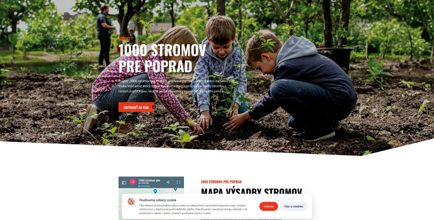 Ukážka webu 1000 stromov pre Poprad